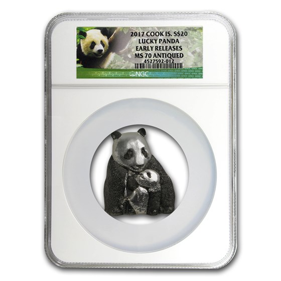 2017 Cook Islands Silver Antique Finish Lucky Panda MS-70 NGC ER 2017 Cook Islands Silver Antique Finish Lucky Panda MS-70 NGC ER